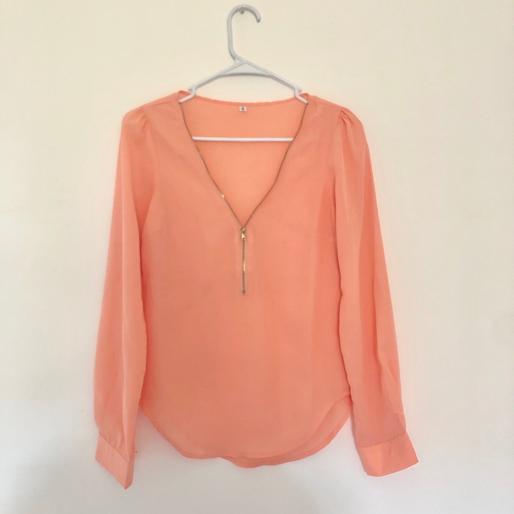 Peach V Neck Blouse